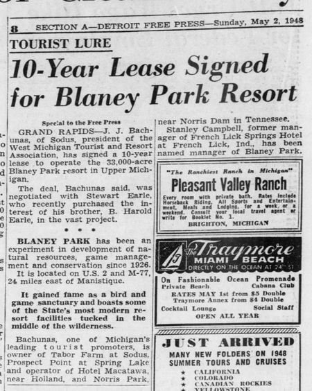 Blaney Park Resort - 1948 Article On Leasing Of Park (newer photo)